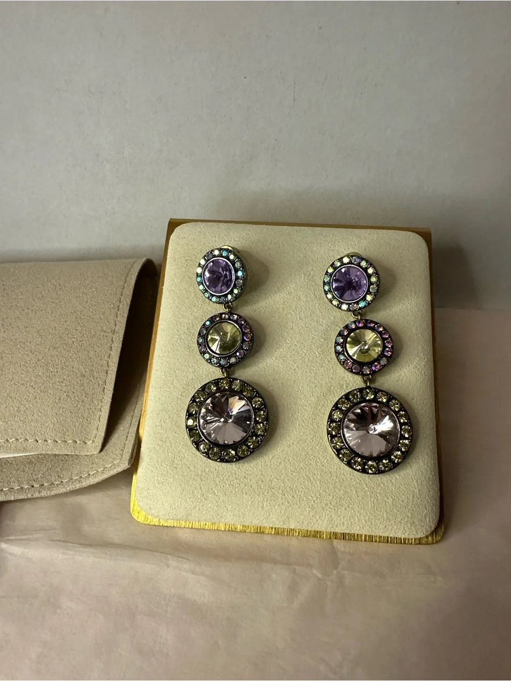 Kurt Geiger Multicolor Octavia Linear Purple Crystal Drop Earrings - Picture 1 of 7
